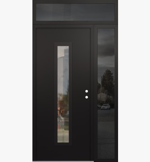 DIAMOND A11 52" X 96" BLACK/BLACK CLEAR GLASS PANEL BLACK LHI WITH SIDELITE AND TRANSOM MIRRORED GLASS