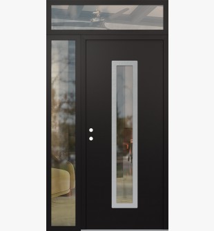 DIAMOND A11 52" X 96" BLACK/BLACK CLEAR GLASS PANEL STAINLESS STEEL RHI WITH SIDELITE AND TRANSOM CLEAR GLASS