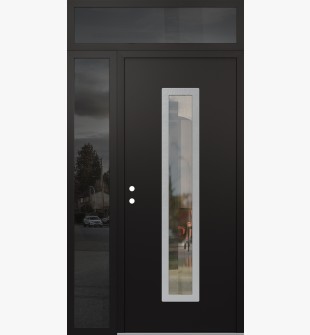 DIAMOND A11 50" X 96" BLACK/BLACK CLEAR GLASS PANEL STAINLESS STEEL RHI WITH SIDELITE AND TRANSOM MIRRORED GLASS