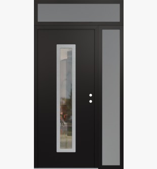 DIAMOND A11 50" X 96" BLACK/BLACK CLEAR GLASS PANEL STAINLESS STEEL LHI WITH SIDELITE AND TRANSOM FROSTED GLASS