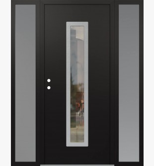 DIAMOND A11 68" X 80" BLACK/BLACK CLEAR GLASS PANEL STAINLESS STEEL RHI WITH 2 SIDELITES FROSTED GLASS