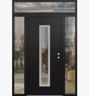 DIAMOND A11 60" X 96" BLACK/BLACK CLEAR GLASS PANEL STAINLESS STEEL LHI WITH 2 SIDELITES AND TRANSOM CLEAR GLASS