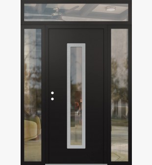 DIAMOND A11 60" X 96" BLACK/BLACK CLEAR GLASS PANEL STAINLESS STEEL RHI WITH 2 SIDELITES AND TRANSOM CLEAR GLASS