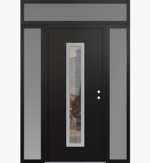 DIAMOND A11 64" X 96" BLACK/BLACK CLEAR GLASS PANEL STAINLESS STEEL LHI WITH 2 SIDELITES AND TRANSOM FROSTED GLASS