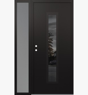 DIAMOND A11 52" X 80" BLACK/BLACK MIRRORED GLASS PANEL BLACK RHI WITH SIDELITE FROSTED GLASS