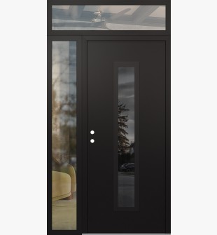 DIAMOND A11 48" X 96" BLACK/BLACK MIRRORED GLASS PANEL BLACK RHI WITH SIDELITE AND TRANSOM CLEAR GLASS