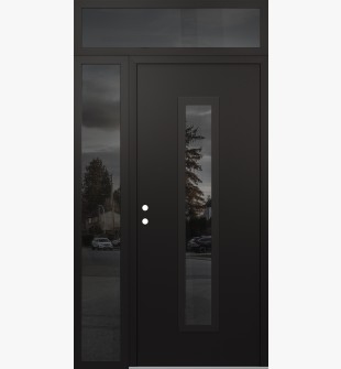 DIAMOND A11 48" X 96" BLACK/BLACK MIRRORED GLASS PANEL BLACK RHI WITH SIDELITE AND TRANSOM MIRRORED GLASS