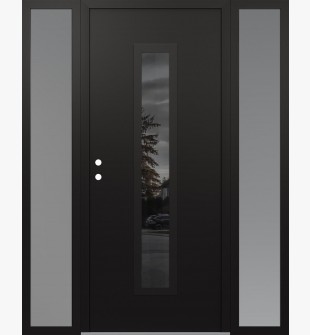 DIAMOND A11 64" X 80" BLACK/BLACK MIRRORED GLASS PANEL BLACK RHI WITH 2 SIDELITES FROSTED GLASS
