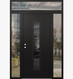 DIAMOND A11 60" X 96" BLACK/BLACK MIRRORED GLASS PANEL BLACK RHI WITH 2 SIDELITES AND TRANSOM CLEAR GLASS