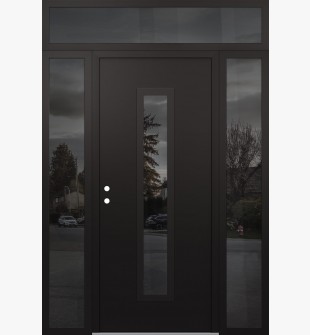 DIAMOND A11 68" X 96" BLACK/BLACK MIRRORED GLASS PANEL BLACK RHI WITH 2 SIDELITES AND TRANSOM MIRRORED GLASS