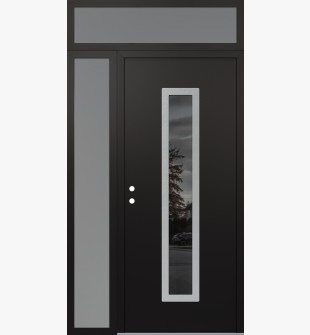 DIAMOND A11 52" X 96" BLACK/BLACK MIRRORED GLASS PANEL STAINLESS STEEL RHI WITH SIDELITE AND TRANSOM FROSTED GLASS