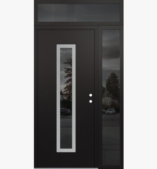 DIAMOND A11 50" X 96" BLACK/BLACK MIRRORED GLASS PANEL STAINLESS STEEL LHI WITH SIDELITE AND TRANSOM MIRRORED GLASS