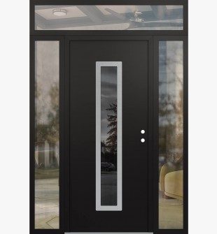 DIAMOND A11 60" X 96" BLACK/BLACK MIRRORED GLASS PANEL STAINLESS STEEL LHI WITH 2 SIDELITES AND TRANSOM CLEAR GLASS