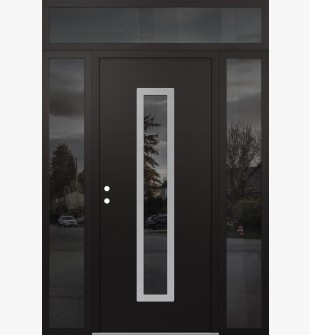 DIAMOND A11 60" X 96" BLACK/BLACK MIRRORED GLASS PANEL STAINLESS STEEL RHI WITH 2 SIDELITES AND TRANSOM MIRRORED GLASS