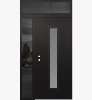 DIAMOND A11 48" X 96" BLACK/WHITE FROSTED GLASS PANEL BLACK RHI WITH SIDELITE AND TRANSOM MIRRORED GLASS
