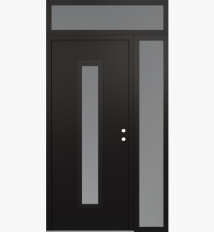 DIAMOND A11 48" X 96" BLACK/WHITE FROSTED GLASS PANEL BLACK LHI WITH SIDELITE AND TRANSOM FROSTED GLASS