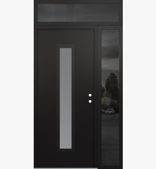 DIAMOND A11 48" X 96" BLACK/WHITE FROSTED GLASS PANEL BLACK LHI WITH SIDELITE AND TRANSOM MIRRORED GLASS