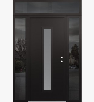 DIAMOND A11 64" X 96" BLACK/WHITE FROSTED GLASS PANEL BLACK LHI WITH 2 SIDELITES AND TRANSOM MIRRORED GLASS