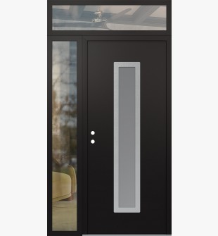 DIAMOND A11 52" X 96" BLACK/WHITE FROSTED GLASS PANEL STAINLESS STEEL RHI WITH SIDELITE AND TRANSOM CLEAR GLASS