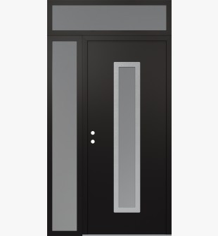DIAMOND A11 50" X 96" BLACK/WHITE FROSTED GLASS PANEL STAINLESS STEEL RHI WITH SIDELITE AND TRANSOM FROSTED GLASS