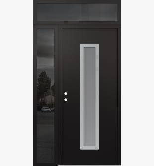 DIAMOND A11 52" X 96" BLACK/WHITE FROSTED GLASS PANEL STAINLESS STEEL RHI WITH SIDELITE AND TRANSOM MIRRORED GLASS