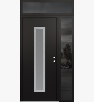 DIAMOND A11 48" X 96" BLACK/WHITE FROSTED GLASS PANEL STAINLESS STEEL LHI WITH SIDELITE AND TRANSOM MIRRORED GLASS
