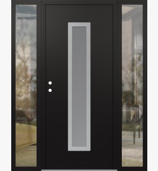DIAMOND A11 68" X 80" BLACK/WHITE FROSTED GLASS PANEL STAINLESS STEEL RHI WITH 2 SIDELITES CLEAR GLASS
