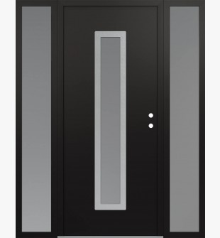 DIAMOND A11 64" X 80" BLACK/WHITE FROSTED GLASS PANEL STAINLESS STEEL LHI WITH 2 SIDELITES FROSTED GLASS