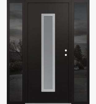 DIAMOND A11 68" X 80" BLACK/WHITE FROSTED GLASS PANEL STAINLESS STEEL LHI WITH 2 SIDELITES MIRRORED GLASS