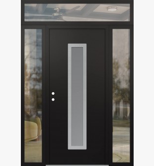 DIAMOND A11 60" X 96" BLACK/WHITE FROSTED GLASS PANEL STAINLESS STEEL RHI WITH 2 SIDELITES AND TRANSOM CLEAR GLASS