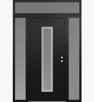 DIAMOND A11 60" X 96" BLACK/WHITE FROSTED GLASS PANEL STAINLESS STEEL LHI WITH 2 SIDELITES AND TRANSOM FROSTED GLASS