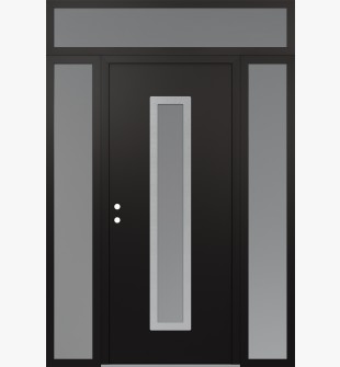 DIAMOND A11 60" X 96" BLACK/WHITE FROSTED GLASS PANEL STAINLESS STEEL RHI WITH 2 SIDELITES AND TRANSOM FROSTED GLASS