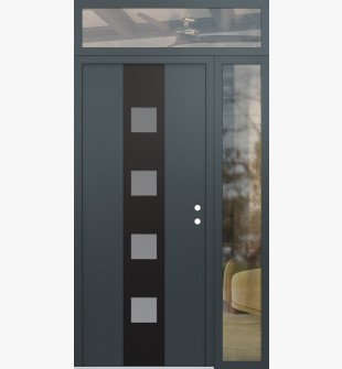 DIAMOND A12 52" X 96" ANTHRACITE/ANTHRACITE FROSTED GLASS PANEL BLACK LHI WITH SIDELITE AND TRANSOM CLEAR GLASS