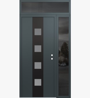DIAMOND A12 52" X 96" ANTHRACITE/ANTHRACITE FROSTED GLASS PANEL BLACK LHI WITH SIDELITE AND TRANSOM MIRRORED GLASS