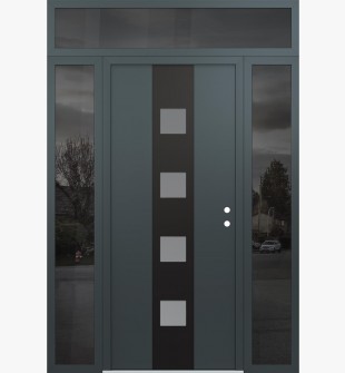 DIAMOND A12 64" X 96" ANTHRACITE/ANTHRACITE FROSTED GLASS PANEL BLACK LHI WITH 2 SIDELITES AND TRANSOM MIRRORED GLASS