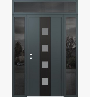 DIAMOND A12 68" X 96" ANTHRACITE/ANTHRACITE FROSTED GLASS PANEL BLACK RHI WITH 2 SIDELITES AND TRANSOM MIRRORED GLASS
