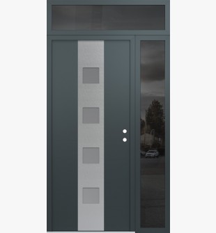 DIAMOND A12 48" X 96" ANTHRACITE/ANTHRACITE FROSTED GLASS PANEL STAINLESS STEEL LHI WITH SIDELITE AND TRANSOM MIRRORED GLASS
