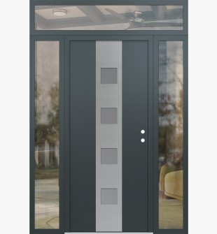 DIAMOND A12 68" X 96" ANTHRACITE/ANTHRACITE FROSTED GLASS PANEL STAINLESS STEEL LHI WITH 2 SIDELITES AND TRANSOM CLEAR GLASS