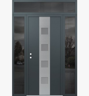 DIAMOND A12 60" X 96" ANTHRACITE/ANTHRACITE FROSTED GLASS PANEL STAINLESS STEEL RHI WITH 2 SIDELITES AND TRANSOM MIRRORED GLASS