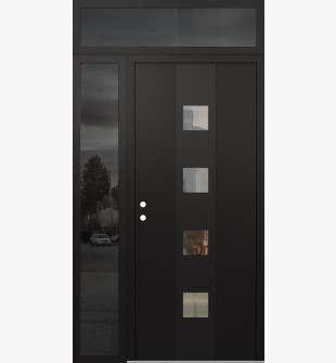 DIAMOND A12 50" X 96" BLACK/BLACK CLEAR GLASS PANEL BLACK RHI WITH SIDELITE AND TRANSOM MIRRORED GLASS