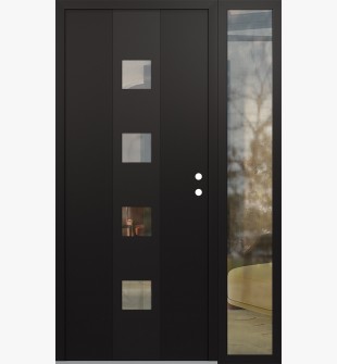 DIAMOND A12 50" X 80" BLACK/BLACK CLEAR GLASS PANEL BLACK LHI WITH SIDELITE CLEAR GLASS