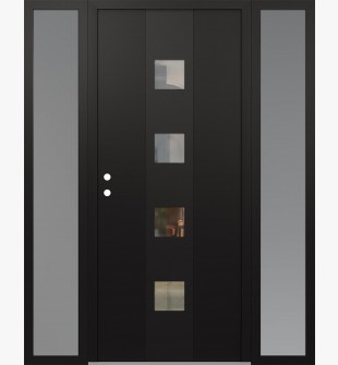 DIAMOND A12 68" X 80" BLACK/BLACK CLEAR GLASS PANEL BLACK RHI WITH 2 SIDELITES FROSTED GLASS