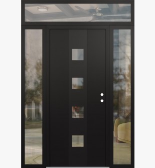 DIAMOND A12 64" X 96" BLACK/BLACK CLEAR GLASS PANEL BLACK LHI WITH 2 SIDELITES AND TRANSOM CLEAR GLASS