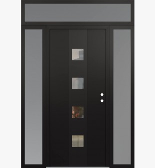 DIAMOND A12 64" X 96" BLACK/BLACK CLEAR GLASS PANEL BLACK LHI WITH 2 SIDELITES AND TRANSOM FROSTED GLASS