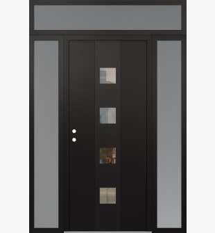 DIAMOND A12 64" X 96" BLACK/BLACK CLEAR GLASS PANEL BLACK RHI WITH 2 SIDELITES AND TRANSOM FROSTED GLASS