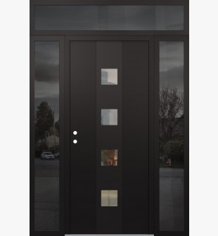 DIAMOND A12 64" X 96" BLACK/BLACK CLEAR GLASS PANEL BLACK RHI WITH 2 SIDELITES AND TRANSOM MIRRORED GLASS
