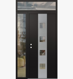 DIAMOND A12 48" X 96" BLACK/BLACK CLEAR GLASS PANEL STAINLESS STEEL RHI WITH SIDELITE AND TRANSOM CLEAR GLASS