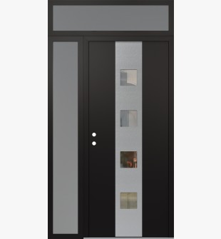 DIAMOND A12 50" X 96" BLACK/BLACK CLEAR GLASS PANEL STAINLESS STEEL RHI WITH SIDELITE AND TRANSOM FROSTED GLASS