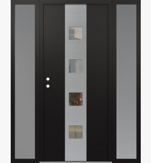 DIAMOND A12 64" X 80" BLACK/BLACK CLEAR GLASS PANEL STAINLESS STEEL RHI WITH 2 SIDELITES FROSTED GLASS