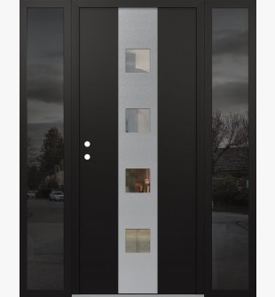 DIAMOND A12 64" X 80" BLACK/BLACK CLEAR GLASS PANEL STAINLESS STEEL RHI WITH 2 SIDELITES MIRRORED GLASS